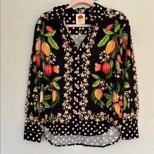 FARM Rio Black Floral Button Down Shirt